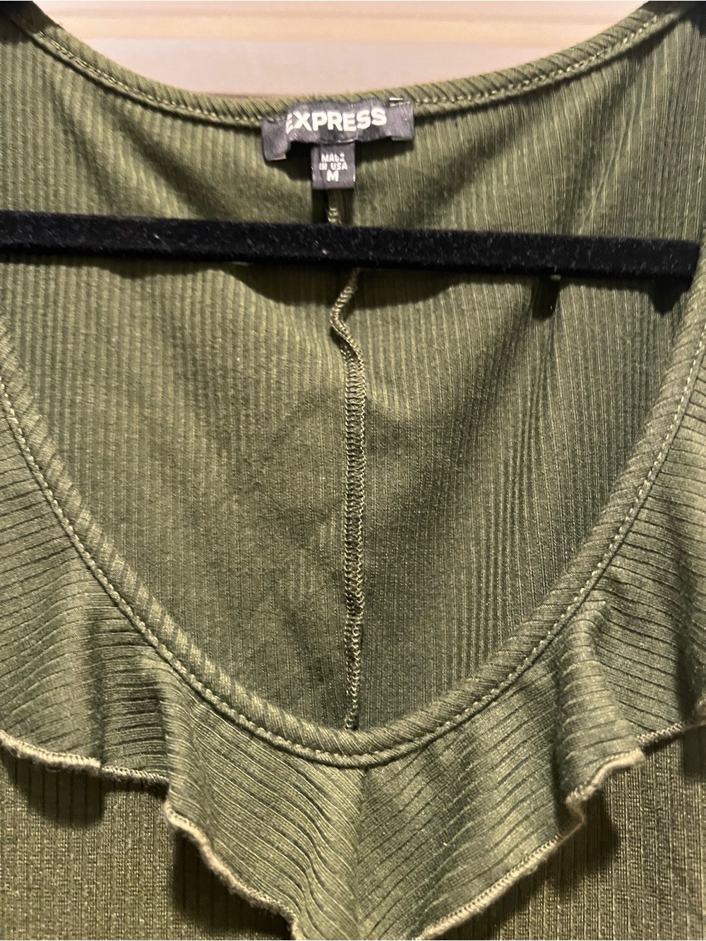 Express Olive Ruffle V-Neck Tank - Picture 2 of 3